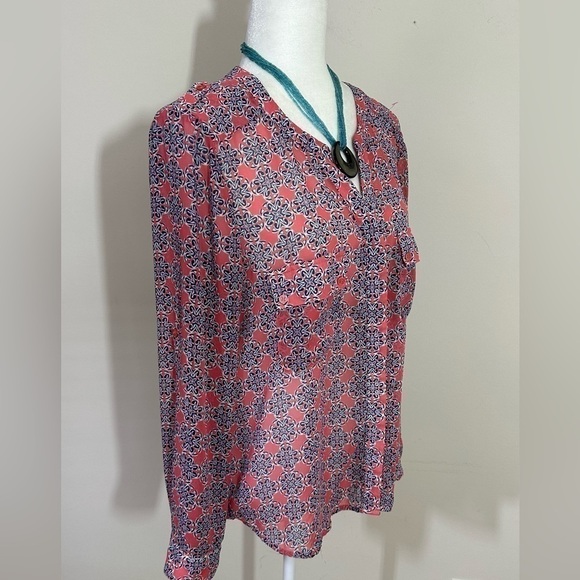 Collective Concepts sz L P top, shirt blouse mini print lightweight long sleeve - Picture 9 of 13